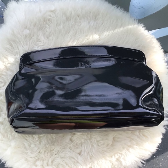 Christian Dior Parfums Black High Shine Faux Leather Clutch - Picture 1 of 11